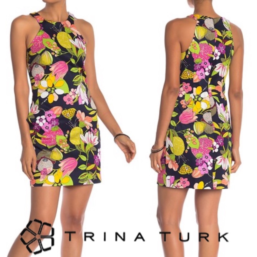NWT Trina Turk Navy & Floral Print Midi Dress, 4 - Picture 1 of 8